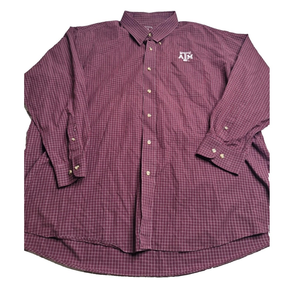 Texas A&M Aggies Button Up Shirt Men 2XL XXL Maroon Embroidered‎ Antigua